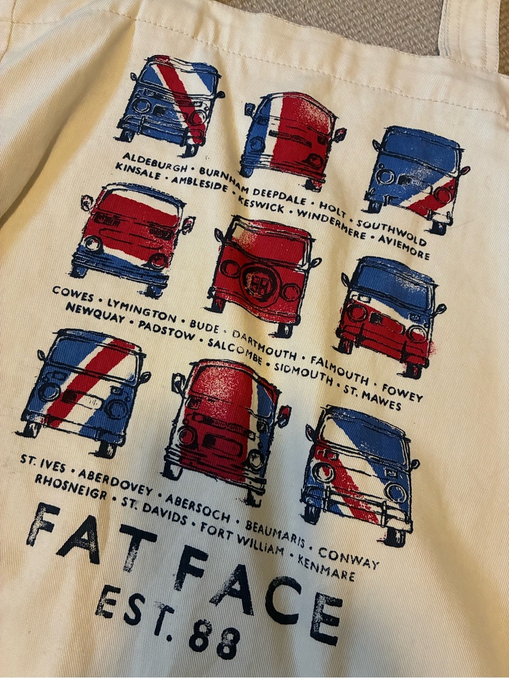Fat Face Cream Canvas Tote with Red and Blue Camper Print Union Jack UK - Picture 3 of 9
